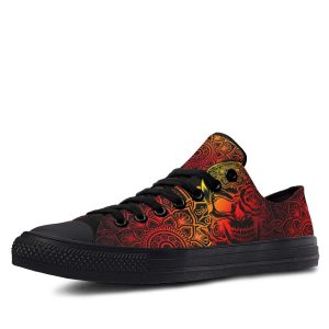 Red and Yellow Pattern Madala Skull Black low-top sneakers