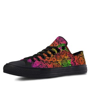 Colorful Mandala Pattern Black low-top sneakers