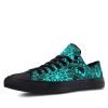 Cyan Neon Mandala Pattern Skull Black low-top sneakers