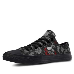 Mexican Skull Dark Pattern Black low-top sneakers