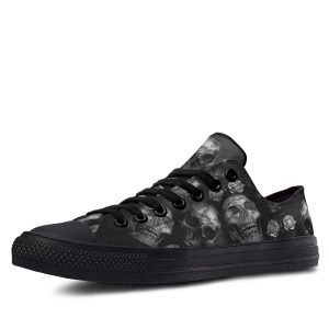 Deathly Skull Pattern Black low-top sneakers