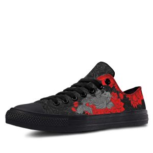 Fish Tattoo with Red Flower Pattern Black low-top sneakers