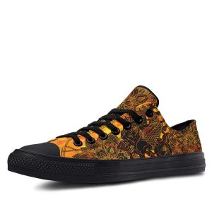 Golden Fish Tattoo Pattern Black low-top sneakers