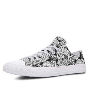 B&W Mexican Pattern White low-top sneakers
