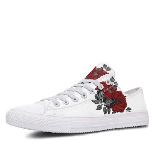 Red Rose and Butterfly Tattoo White low-top sneakers