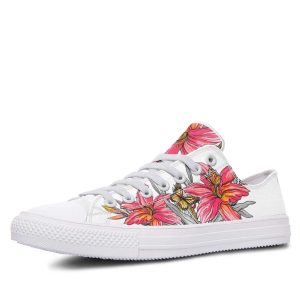Pink Flower and Butterfly White low-top sneakers