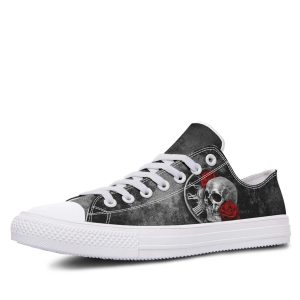 Skull and Clock with Rose Dusty Pattern White low-top sneakers