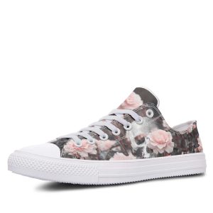 Pink Rose with Skull White low-top sneakers
