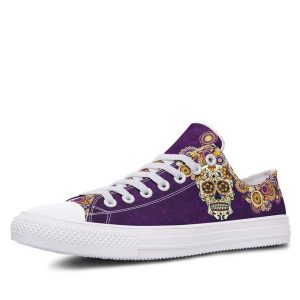 Yellow and Violet Mexican Skull White low-top sneakers