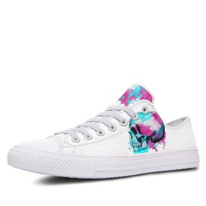 Colorful Watercolor Skull White low-top sneakers