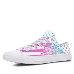 Cyan Pink Mandala with American Flag White low-top sneakers